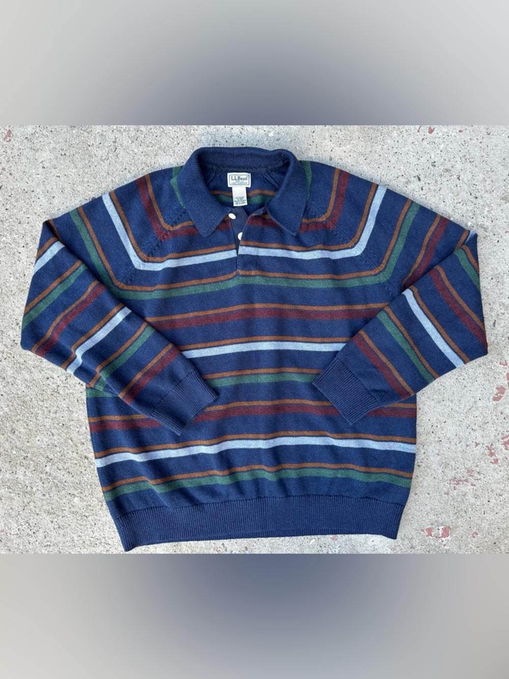 LL Bean Wicked Soft Cotton Cashmere Sweater Rugby Polo XL Striped Knit Preppy